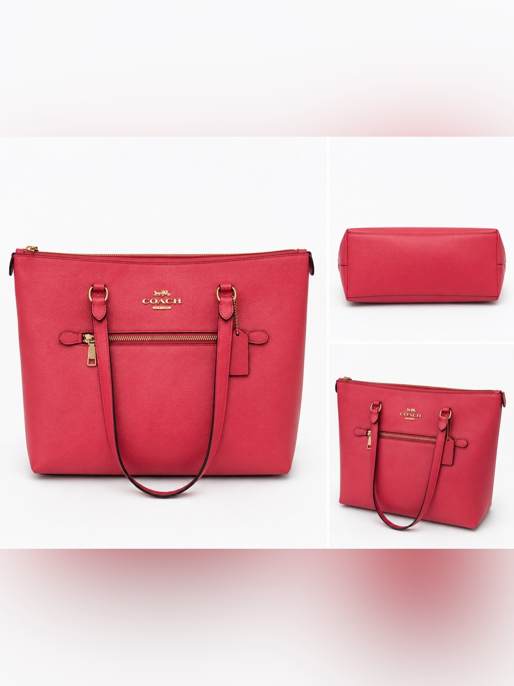 💕Coach Gallery Tote Pink Pebbled Leather Shoulder Bag Zip Top F22778💕